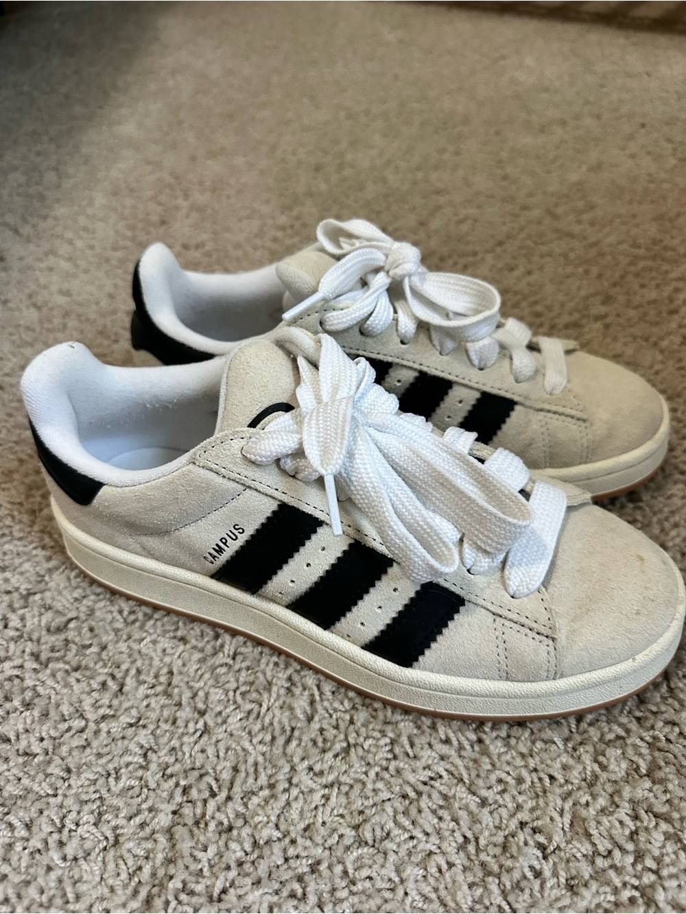 Adidas Campus Suede Sneakers in Off-White with Black Stripes